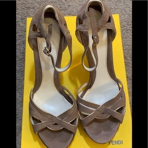 Fendi size 38.5 mirrored wedges in taupe